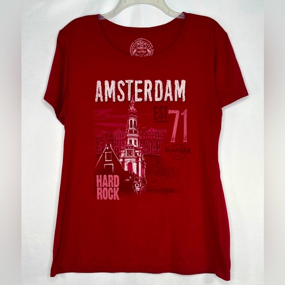 Hard Rock Cafe Tops - Amsterdam Hard Rock Café T-Shirt City Icon Collection Deep Red Streetwear Sz XL